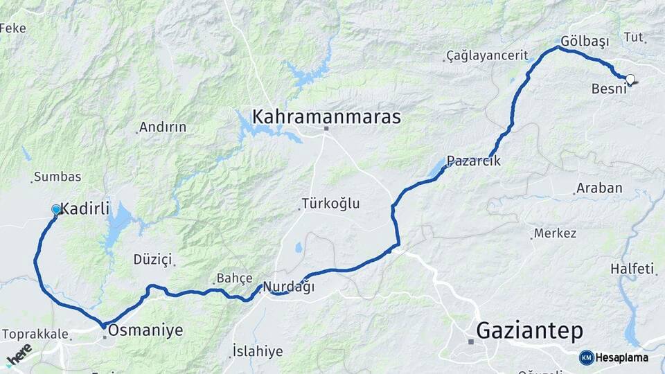 Osmaniye Kadirli Besni Adıyaman Arası Kaç Km - Yol Haritası