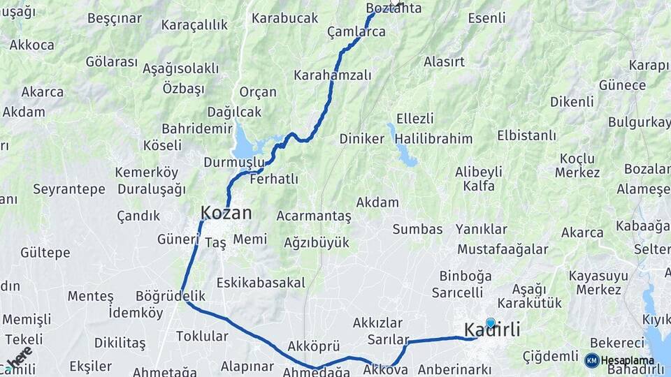 Osmaniye Kadirli Boztahta Kozan Adana Arası Kaç Km - Yol Haritası