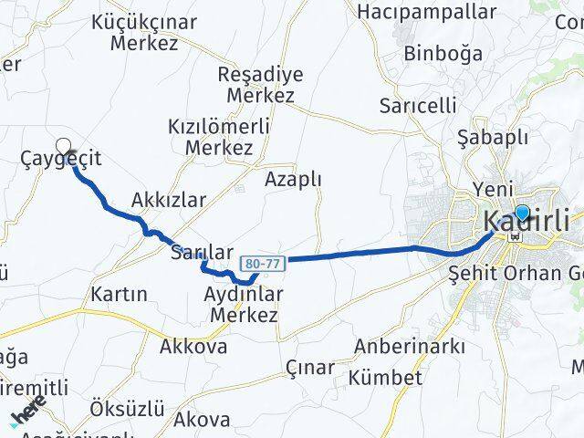 Osmaniye Kadirli Çaygeçit Kadirli Arası Kaç Km - Yol Haritası