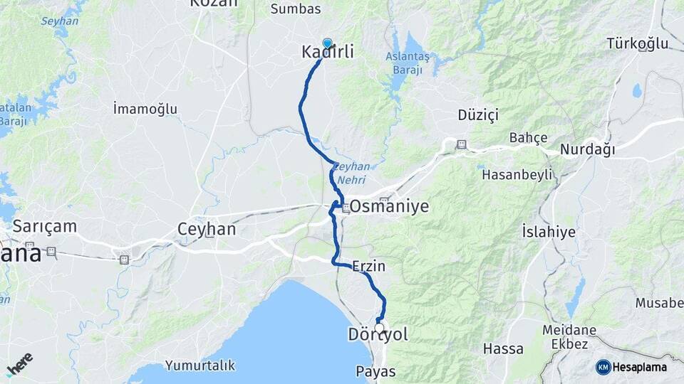 Osmaniye Kadirli Dörtyol Hatay Arası Kaç Km - Yol Haritası
