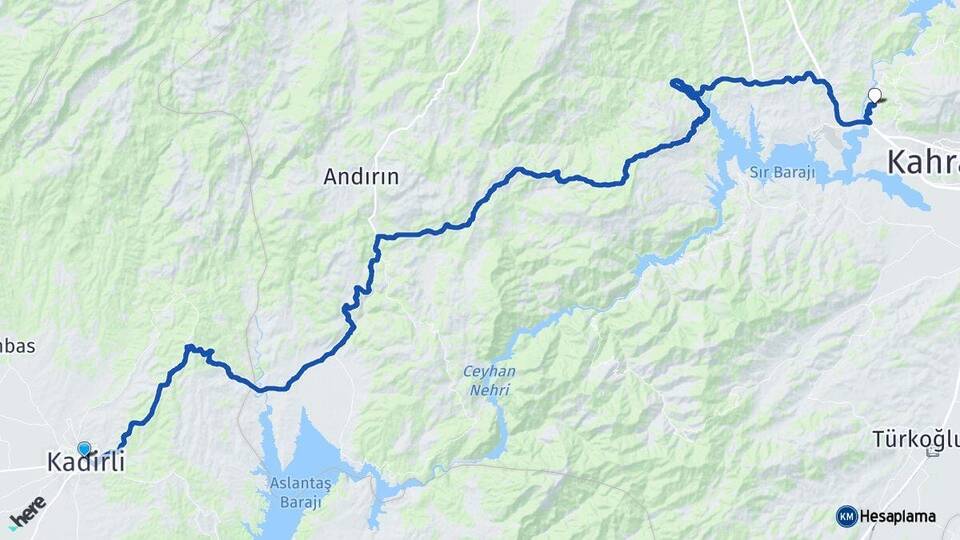 Osmaniye Kadirli Dulkadiroğlu Kahramanmaraş Arası Kaç Km - Yol Haritası