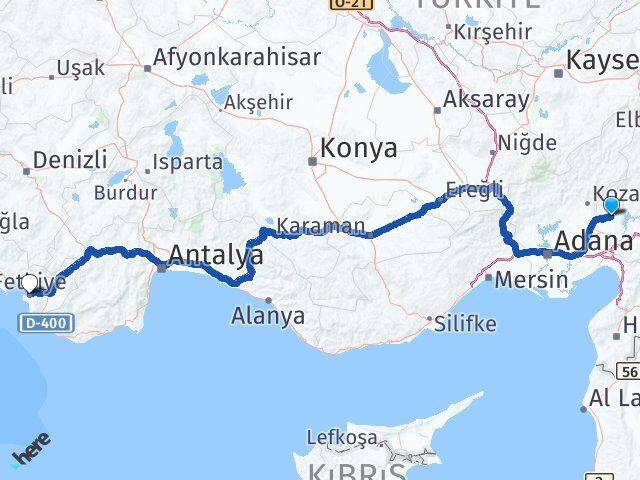 Osmaniye Kadirli Fethiye Muğla Arası Kaç Km - Yol Haritası