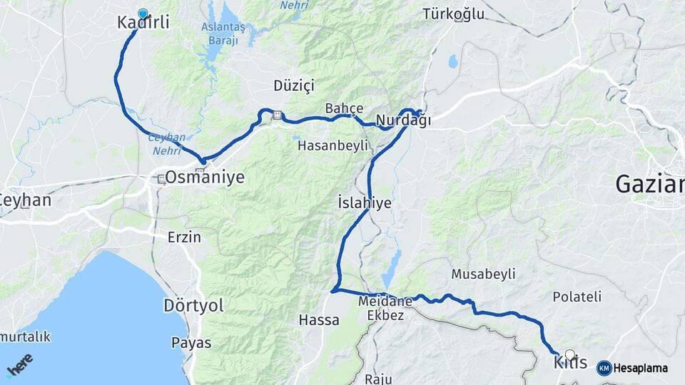 Osmaniye Kadirli Kilis Arası Kaç Km - Yol Haritası