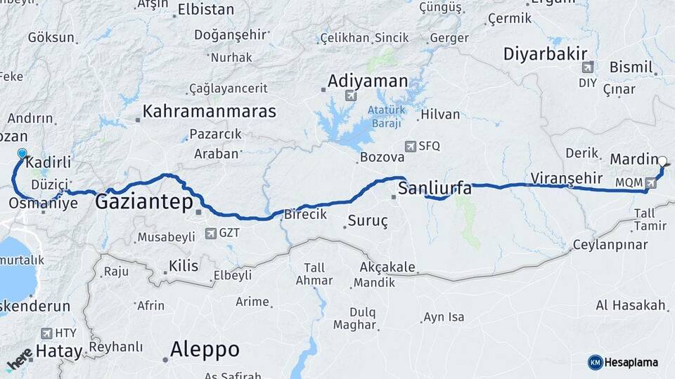 Osmaniye Kadirli Mardin Arası Kaç Km - Yol Haritası