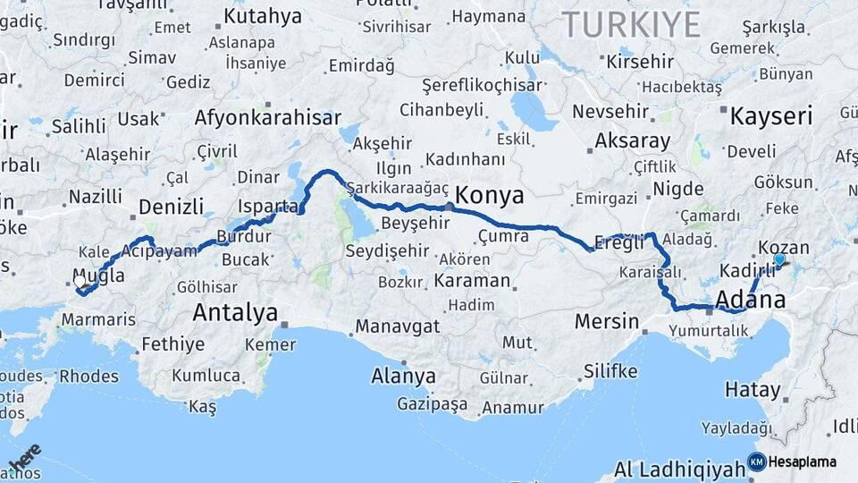 Osmaniye Kadirli Muğla Arası Kaç Km - Yol Haritası