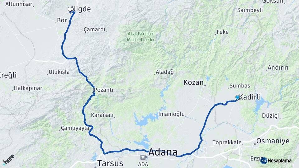 Osmaniye Kadirli Niğde Arası Kaç Km - Yol Haritası