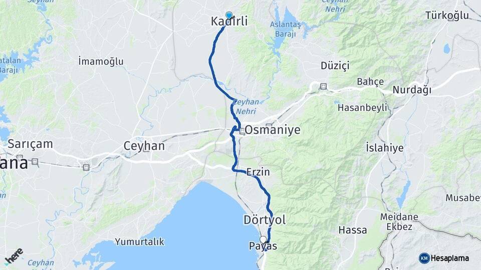 Osmaniye Kadirli Payas Hatay Arası Kaç Km - Yol Haritası