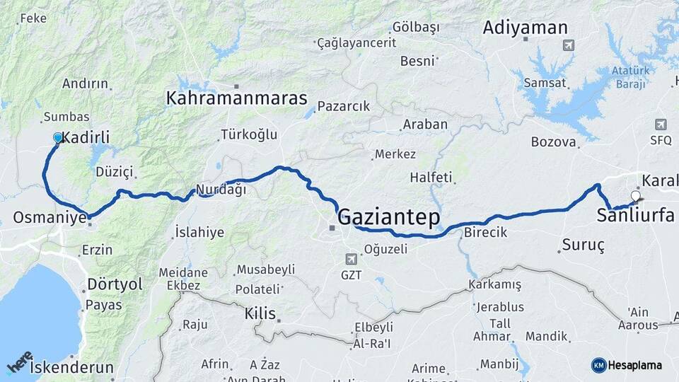 Osmaniye Kadirli Şanlıurfa Arası Kaç Km - Yol Haritası