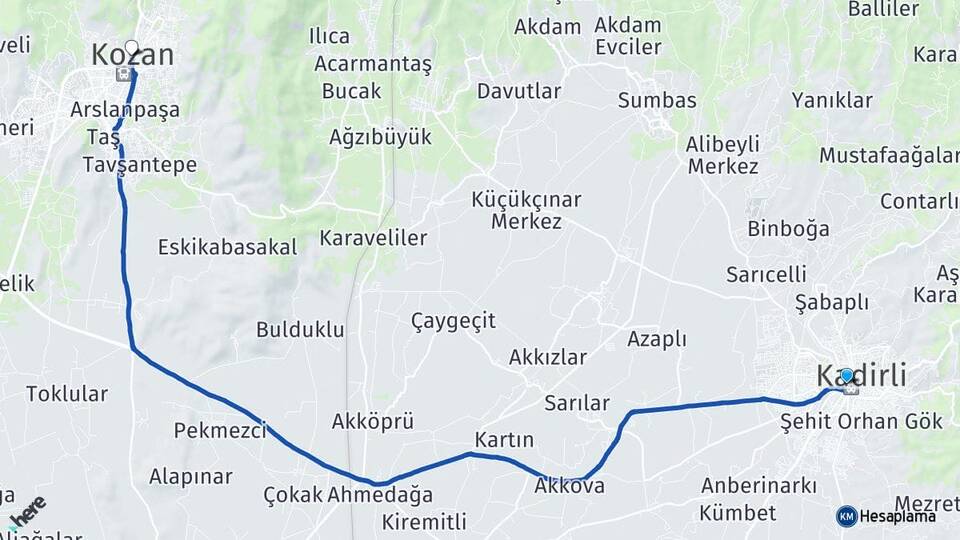 Osmaniye Kadirli Savrun Kozan Adana Arası Kaç Km - Yol Haritası