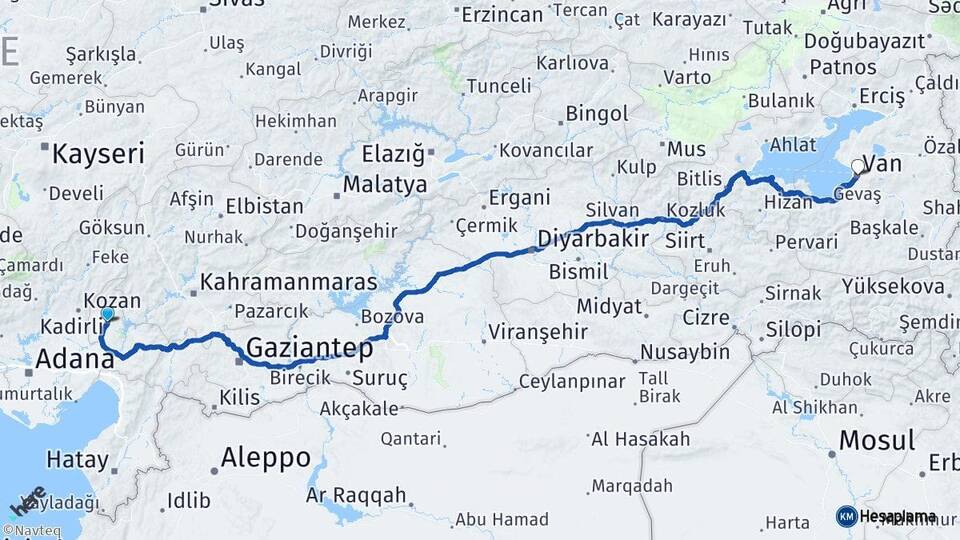 Osmaniye Kadirli Van Arası Kaç Km - Yol Haritası