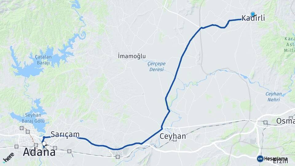 Osmaniye Kadirli Yüreğir Adana Arası Kaç Km - Yol Haritası