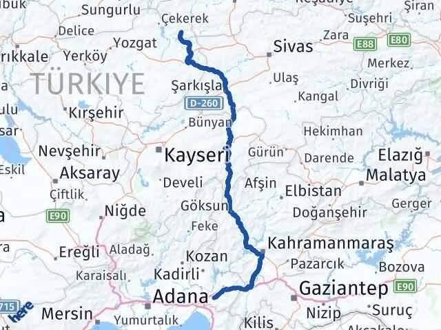Osmaniye Kadışehri Yozgat Arası Kaç Km - Yol Haritası