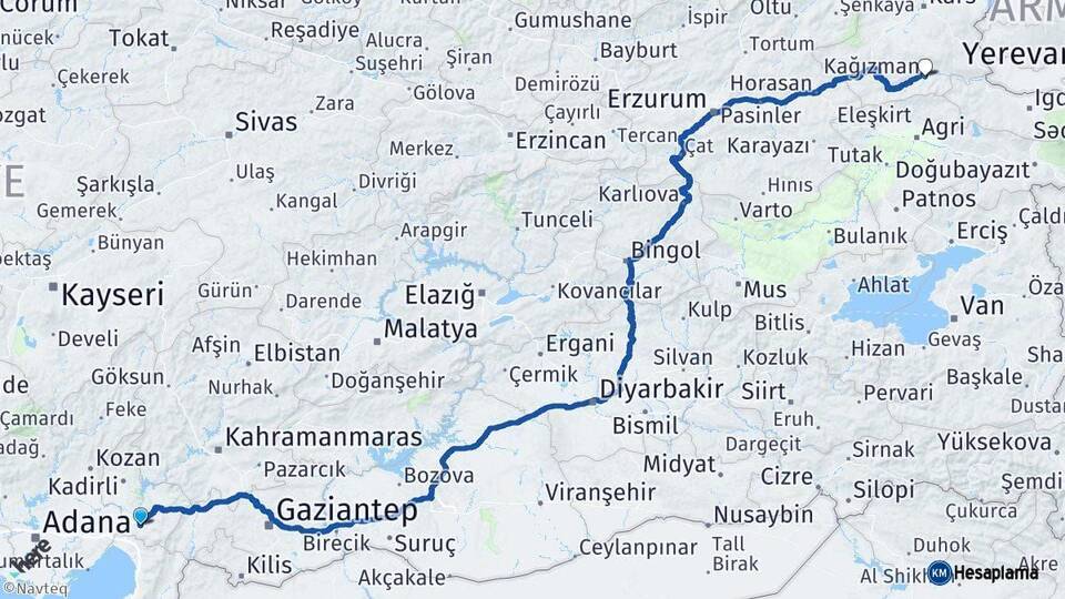 Osmaniye Kağızman Kars Arası Kaç Km - Yol Haritası
