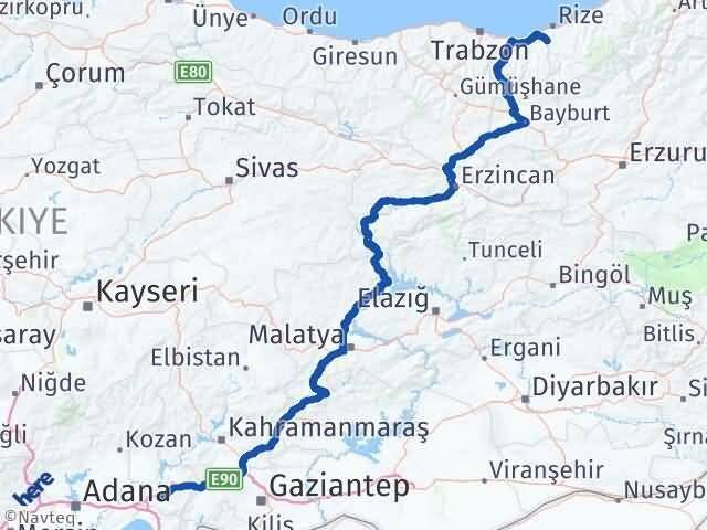 Osmaniye Kalkandere Rize Arası Kaç Km - Yol Haritası