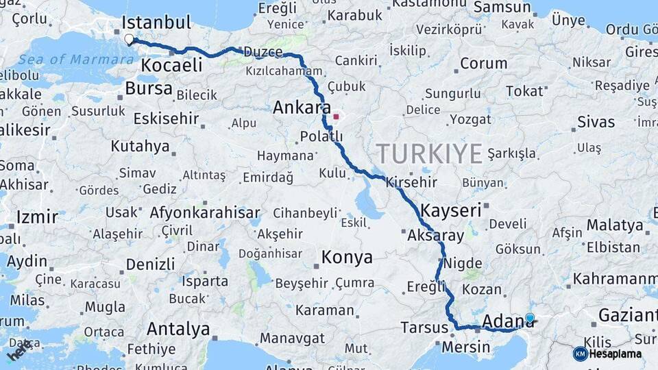 Osmaniye Kartal İstanbul Arası Kaç Km - Yol Haritası