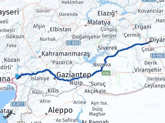 Osmaniye Kayapınar Diyarbakır Arası Kaç Km - Yol Haritası