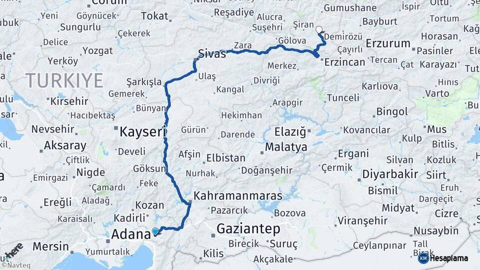 Osmaniye Kelkit Gümüşhane Arası Kaç Km - Yol Haritası