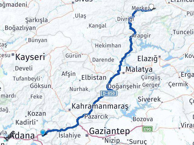 Osmaniye Kemah Erzincan Arası Kaç Km - Yol Haritası