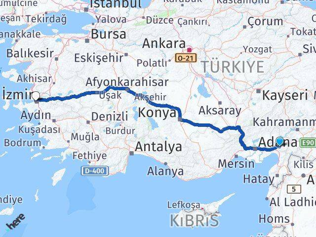 Osmaniye Konak İzmir Arası Kaç Km - Yol Haritası