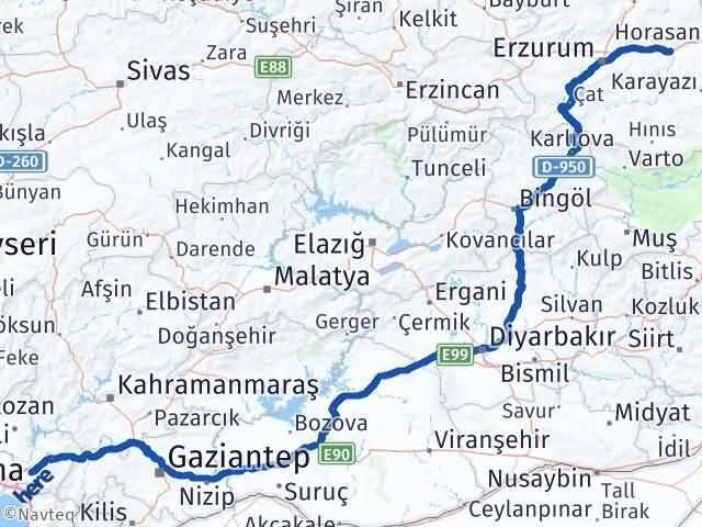 Osmaniye Köprüköy Erzurum Arası Kaç Km - Yol Haritası