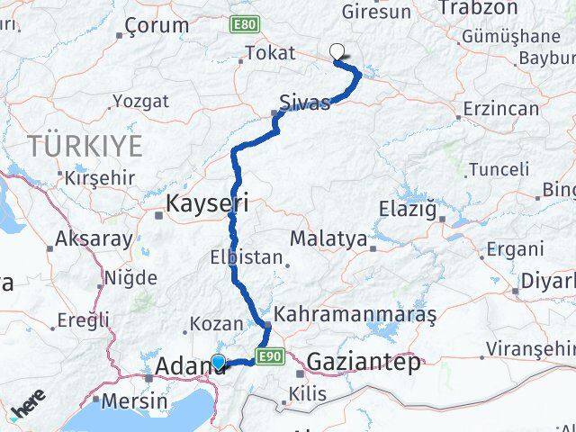 Osmaniye Koyulhisar Sivas Arası Kaç Km - Yol Haritası