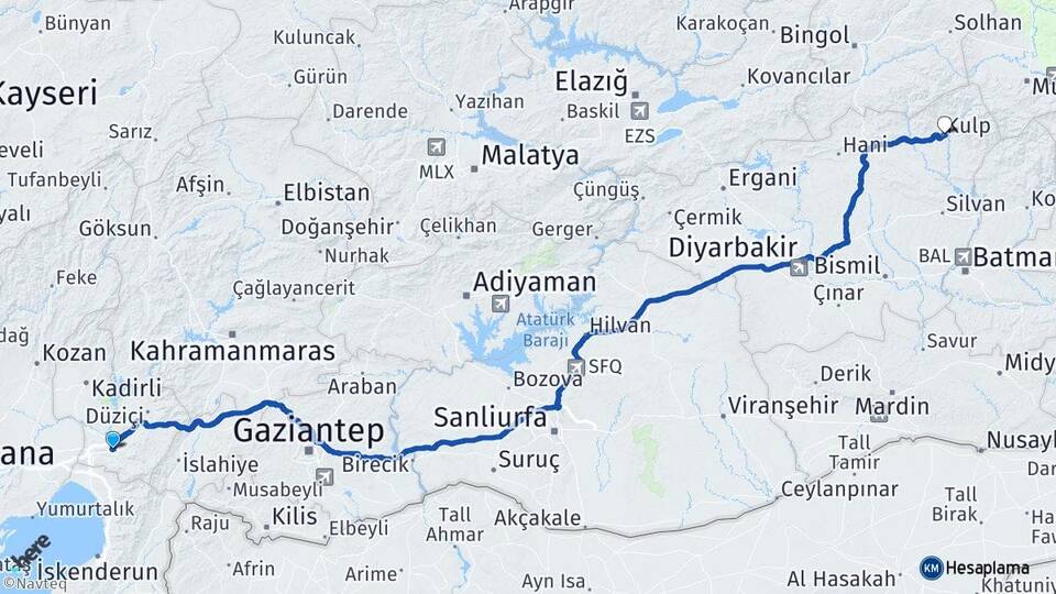 Osmaniye Kulp Diyarbakır Arası Kaç Km - Yol Haritası