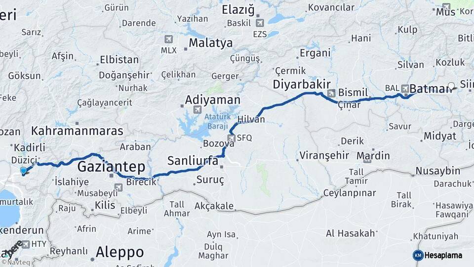 Osmaniye Kurtalan Siirt Arası Kaç Km - Yol Haritası