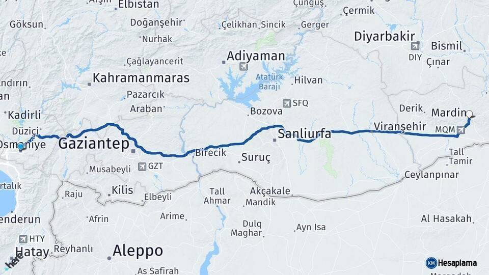 Osmaniye Mardin Arası Kaç Km - Yol Haritası