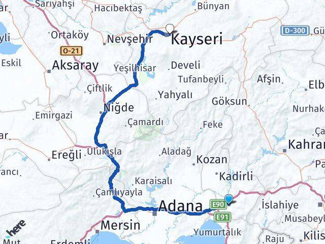 Osmaniye Melikgazi Kayseri Arası Kaç Km - Yol Haritası