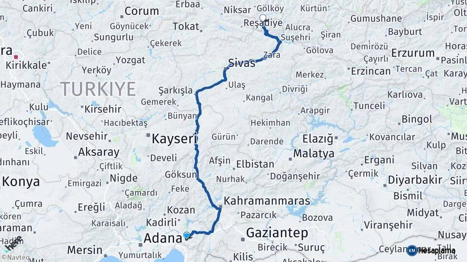 Osmaniye Mesudiye Ordu Arası Kaç Km - Yol Haritası