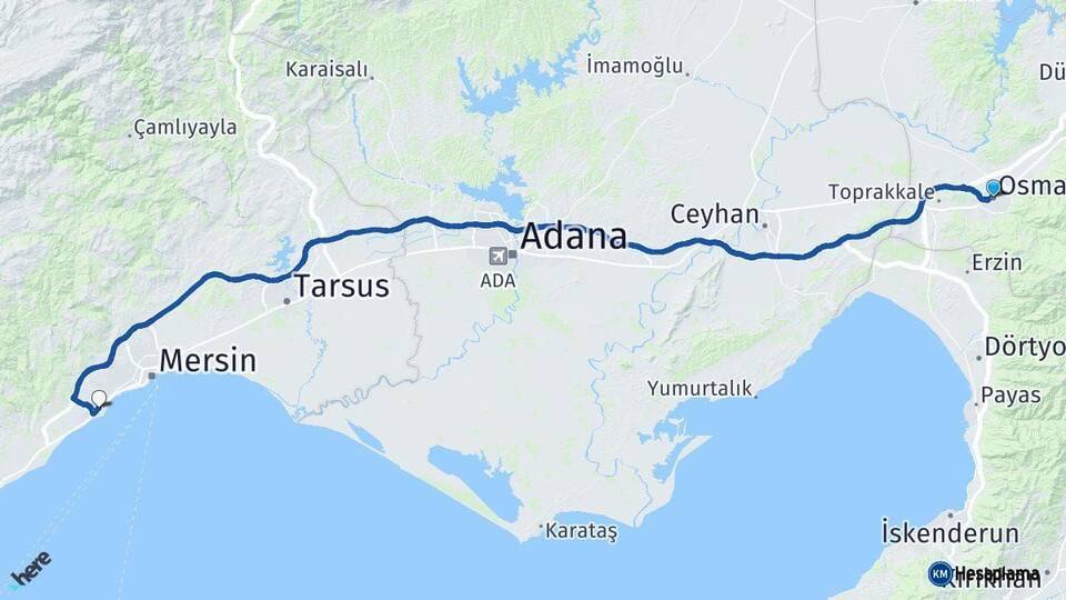 Osmaniye Mezitli Mersin Arası Kaç Km - Yol Haritası