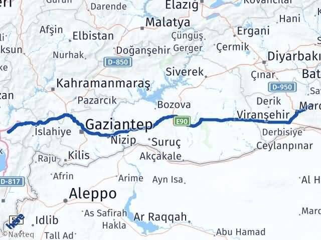Osmaniye Ömerli Mardin Arası Kaç Km - Yol Haritası