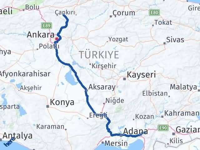 Osmaniye Orta Çankırı Arası Kaç Km - Yol Haritası