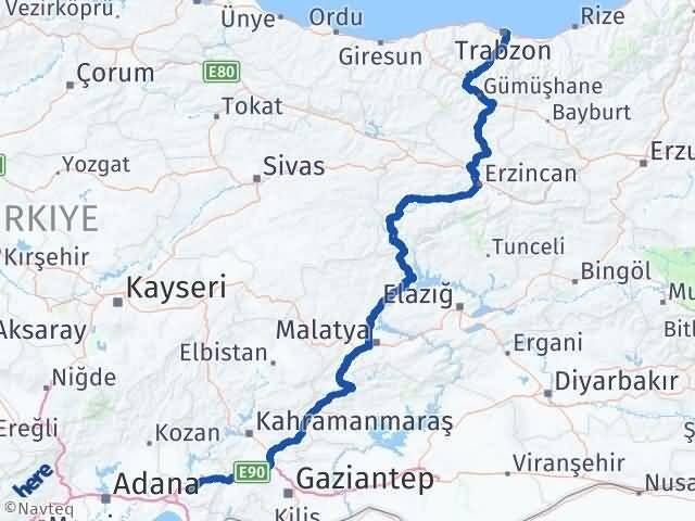 Osmaniye Ortahisar Trabzon Arası Kaç Km - Yol Haritası