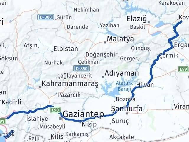 Osmaniye Palu Elazığ Arası Kaç Km - Yol Haritası
