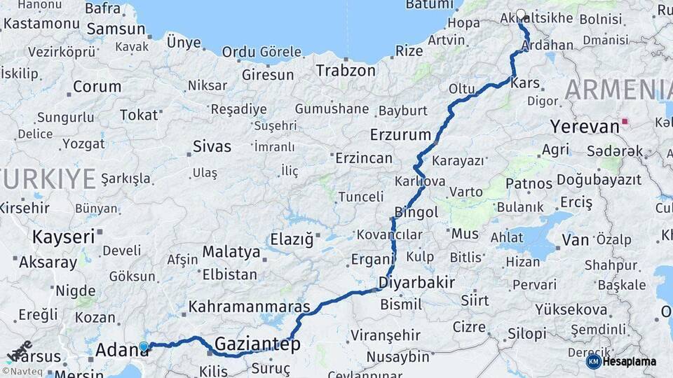 Osmaniye Posof Ardahan Arası Kaç Km - Yol Haritası