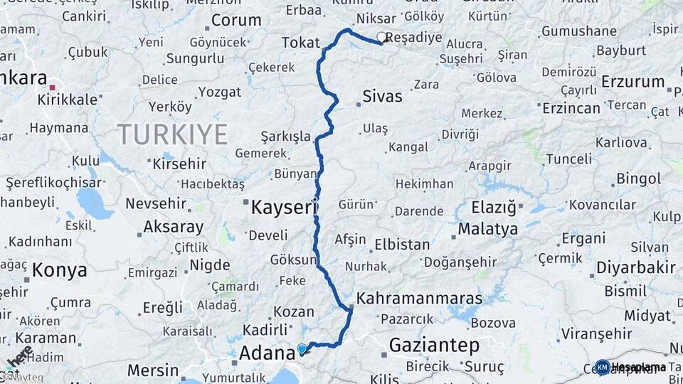 Osmaniye Reşadiye Tokat Arası Kaç Km - Yol Haritası