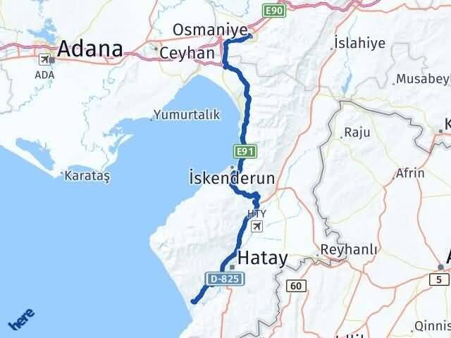 Osmaniye Samandağ Hatay Arası Kaç Km - Yol Haritası