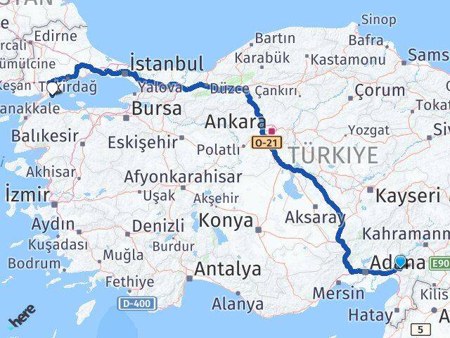 Osmaniye Şarköy Tekirdağ Arası Kaç Km - Yol Haritası