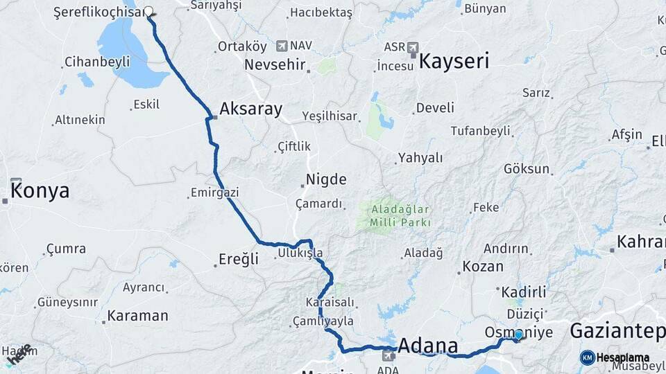 Osmaniye Şereflikoçhisar Ankara Arası Kaç Km - Yol Haritası