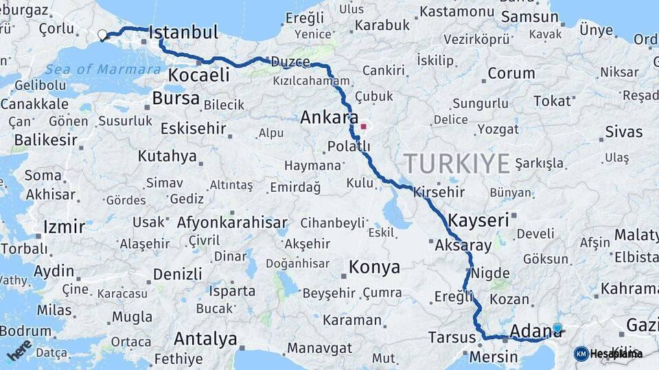 Osmaniye Silivri İstanbul Arası Kaç Km - Yol Haritası
