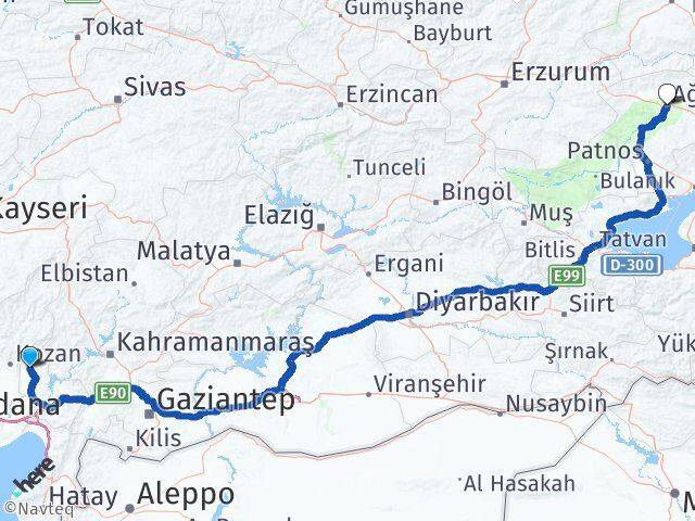 Osmaniye Sumbas Ağrı Arası Kaç Km - Yol Haritası