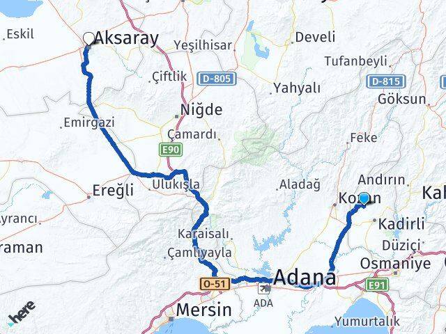 Osmaniye Sumbas Aksaray Arası Kaç Km - Yol Haritası