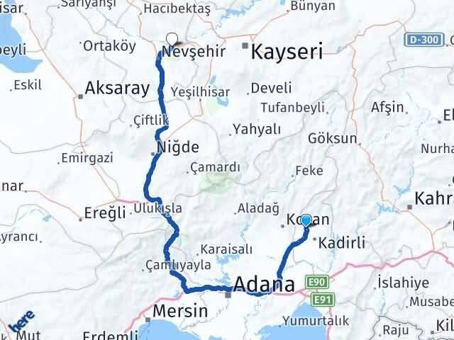 Osmaniye Sumbas Avanos Nevşehir Arası Kaç Km - Yol Haritası