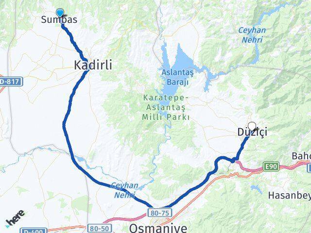 Osmaniye Sumbas Düziçi Arası Kaç Km - Yol Haritası