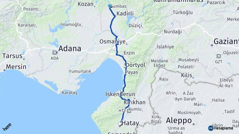 Osmaniye Sumbas Hatay Arası Kaç Km - Yol Haritası