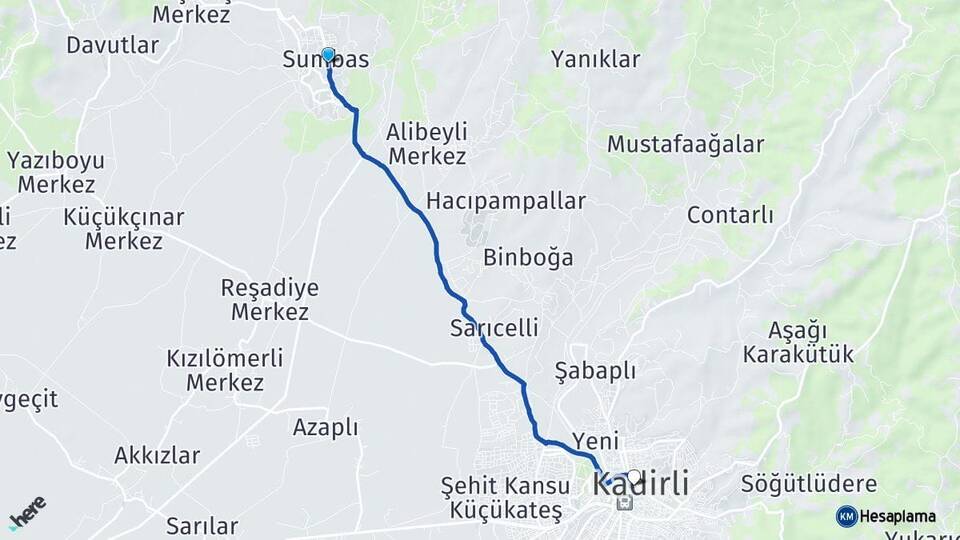 Osmaniye Sumbas Kadirli Arası Kaç Km - Yol Haritası