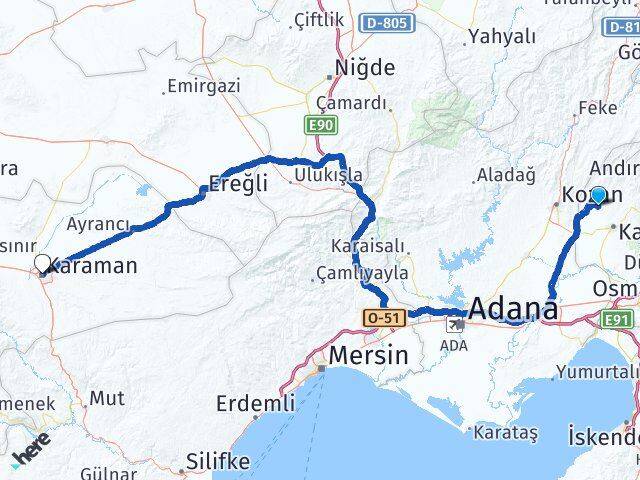 Osmaniye Sumbas Karaman Arası Kaç Km - Yol Haritası