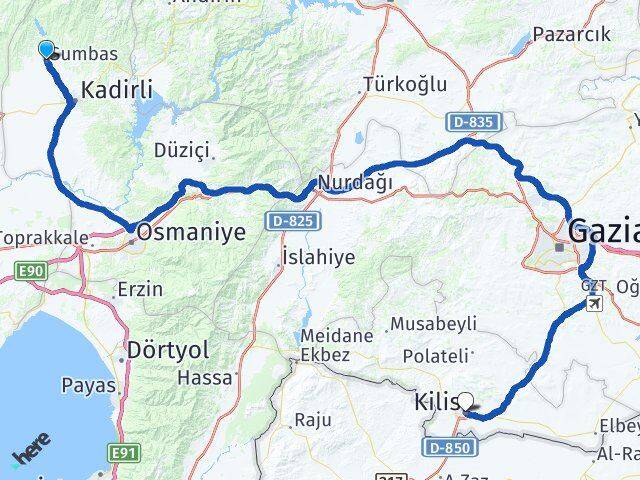 Osmaniye Sumbas Kilis Arası Kaç Km - Yol Haritası