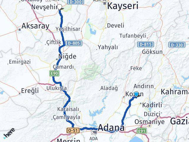 Osmaniye Sumbas Nevşehir Arası Kaç Km - Yol Haritası